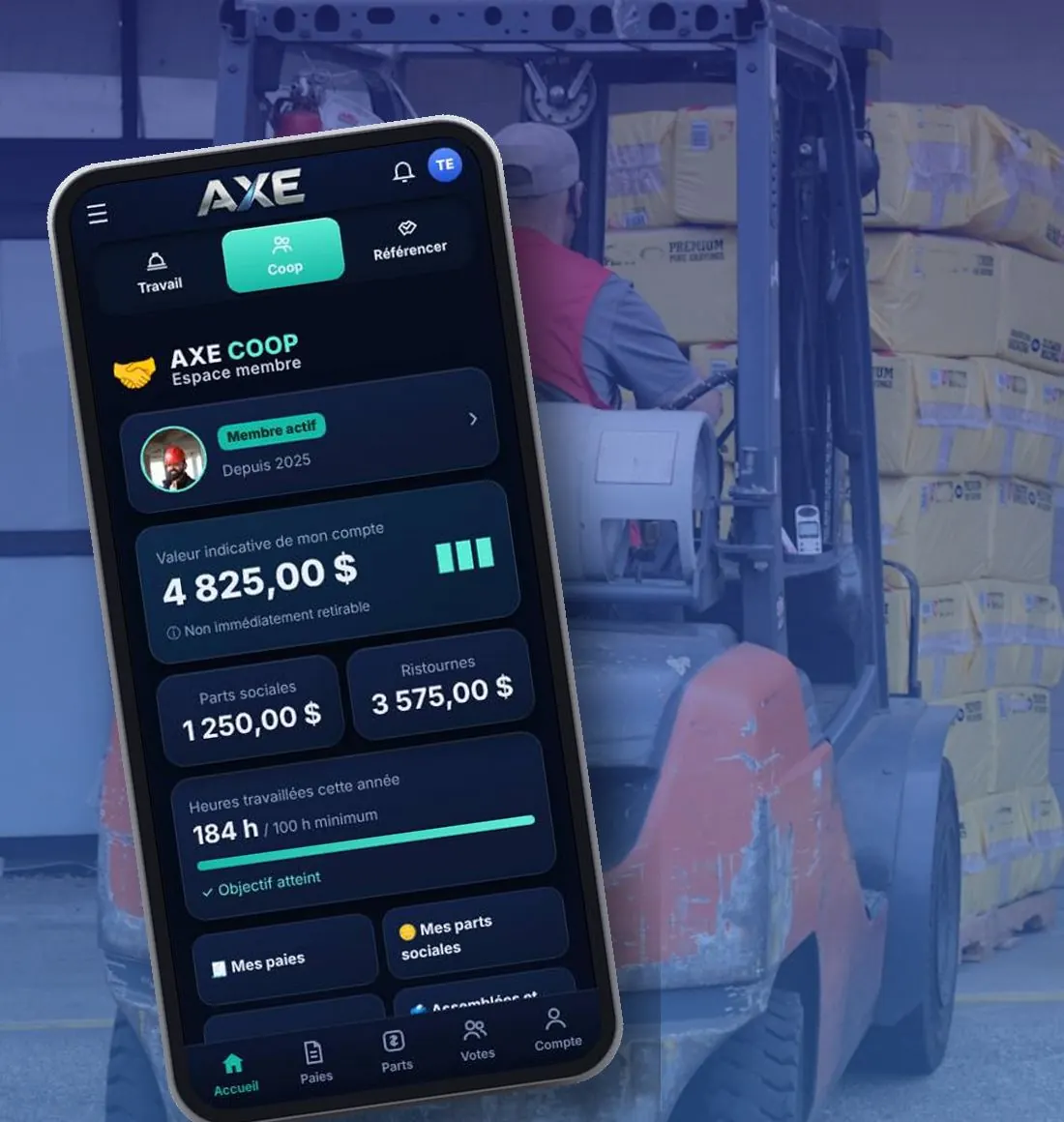 L’application AXE sur un cellulaire